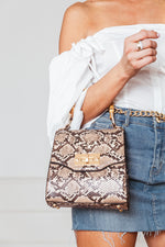 Snake Skin Small Bag with Bamboo Handle