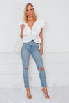Deep-V Layered Ruffle Top - White