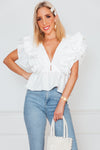 Deep-V Layered Ruffle Top - White
