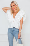 Deep-V Layered Ruffle Top - White