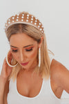 Beaded Pearl Velvet Headband - Tan