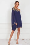 One-Shoulder Draped Dress with Embellishment