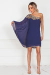 One-Shoulder Draped Dress with Embellishment