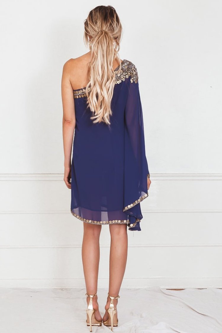 One-Shoulder Draped Dress with Embellishment Haute & Rebellious One-Shoulder Draped Dress with Embellishment Haute & Rebellious