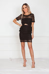Lace Peplum Mini Dress - Black