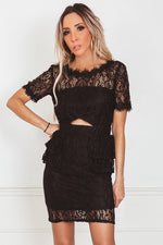 Lace Peplum Mini Dress - Black