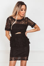 Lace Peplum Mini Dress - Black