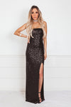 Sequin Strapless Maxi Dress with Slit