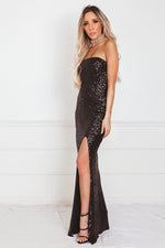 Sequin Strapless Maxi Dress with Slit