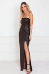 Sequin Strapless Maxi Dress with Slit