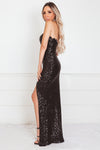 Sequin Strapless Maxi Dress with Slit
