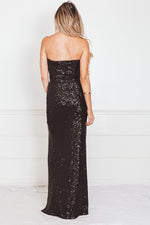 Sequin Strapless Maxi Dress with Slit