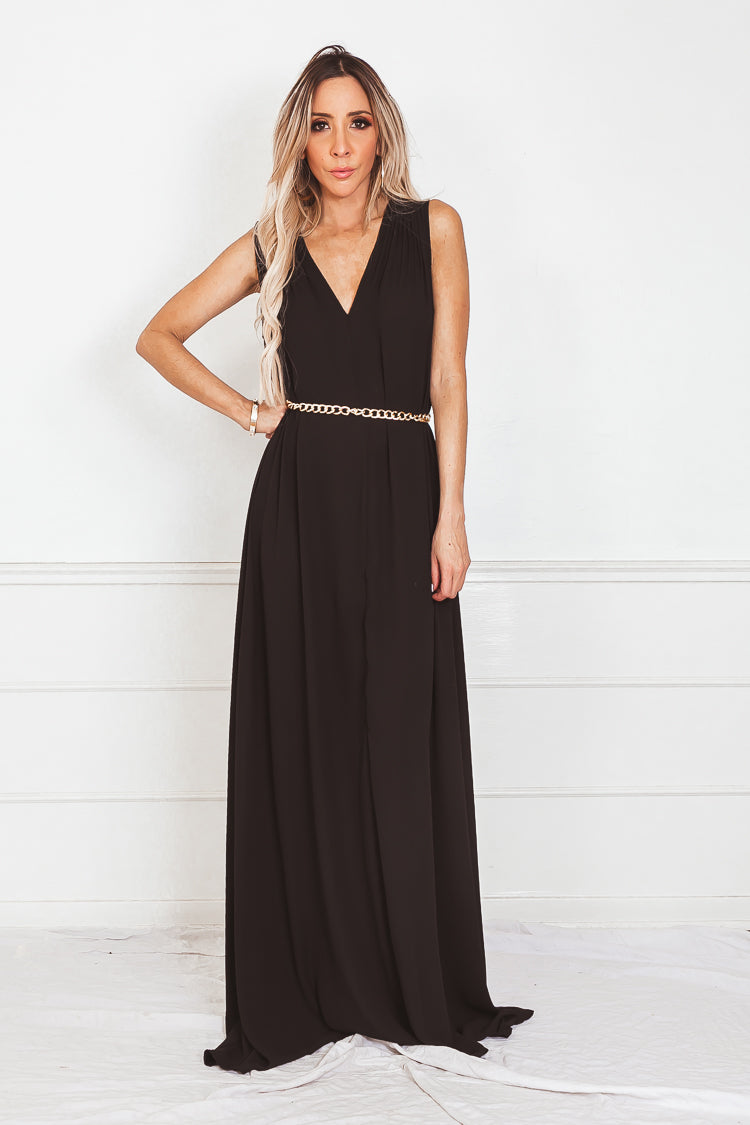 Elegant Sleeveless Maxi Dress - Black