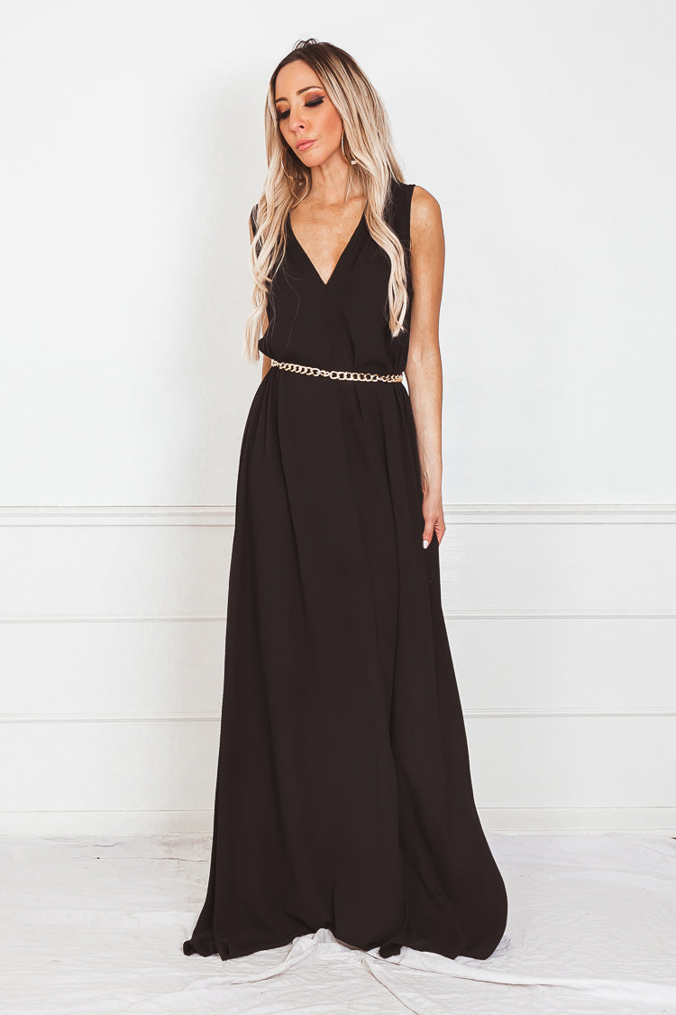 Elegant Sleeveless Maxi Dress - Black