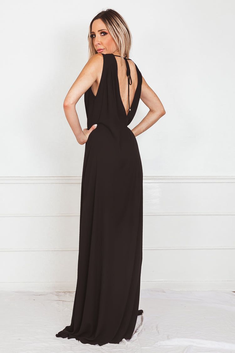 Elegant Sleeveless Maxi Dress - Black