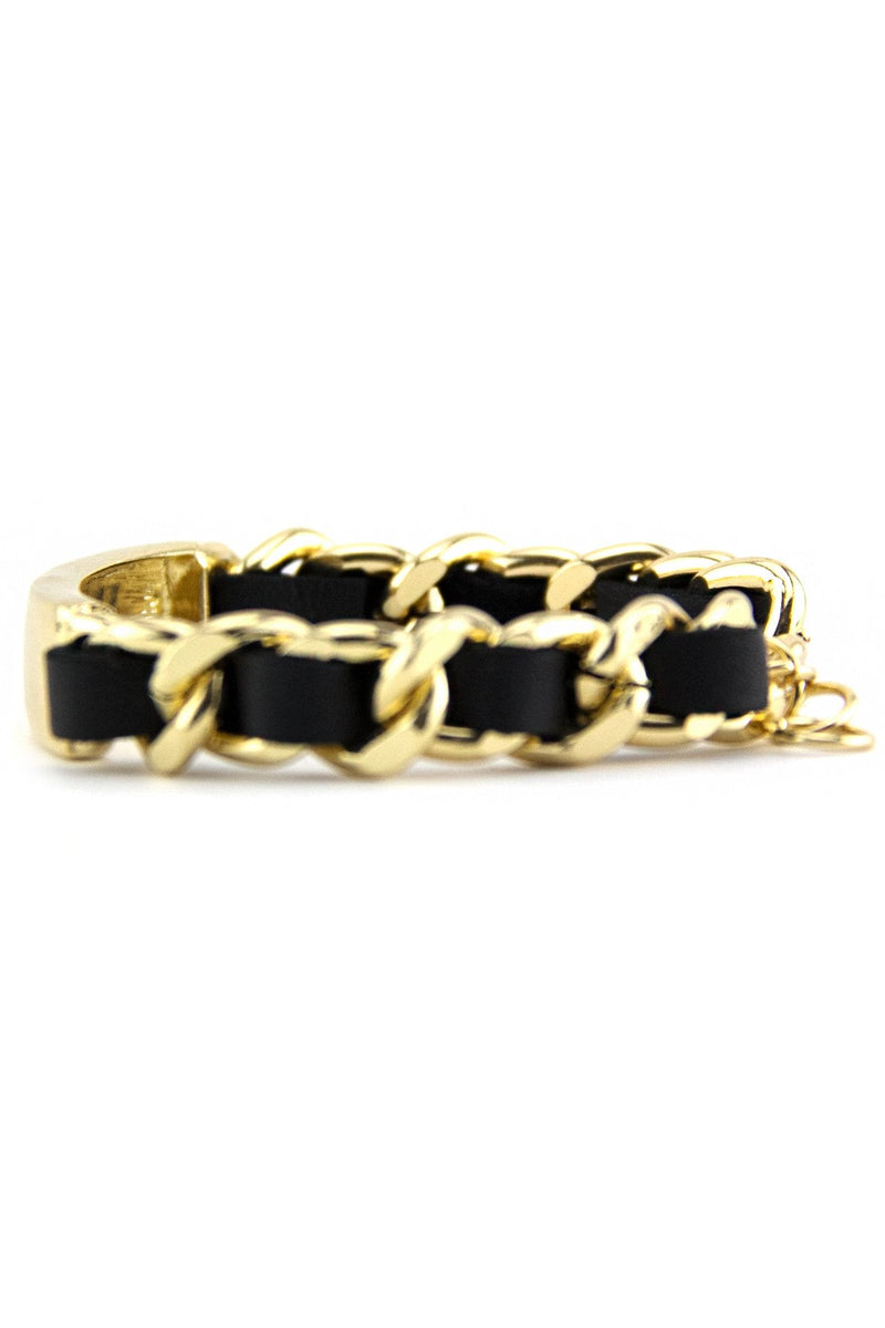 BRAIDED CHAIN LINKED ID BRACELET - Black/Gold - Haute & Rebellious