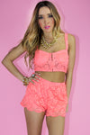 SCALLOP LACE SHORTS - Neon Peach (Final Sale) - Haute & Rebellious