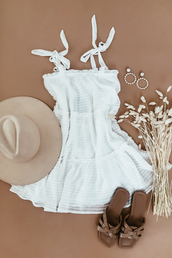 Sweetheart Tie-Shoulder Sun Dress - White