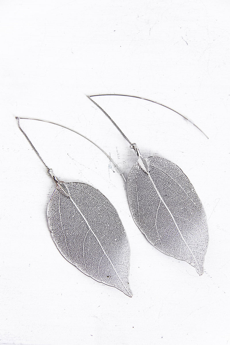 Metallic Dipped Leaf Earring - Silver - Haute & Rebellious