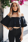 Celia Ruffle Off-Shoulder Top - Black - Haute & Rebellious