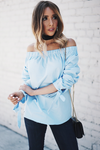 Mia Bow-Tie Off-Shoulder Top - Blue - Haute & Rebellious