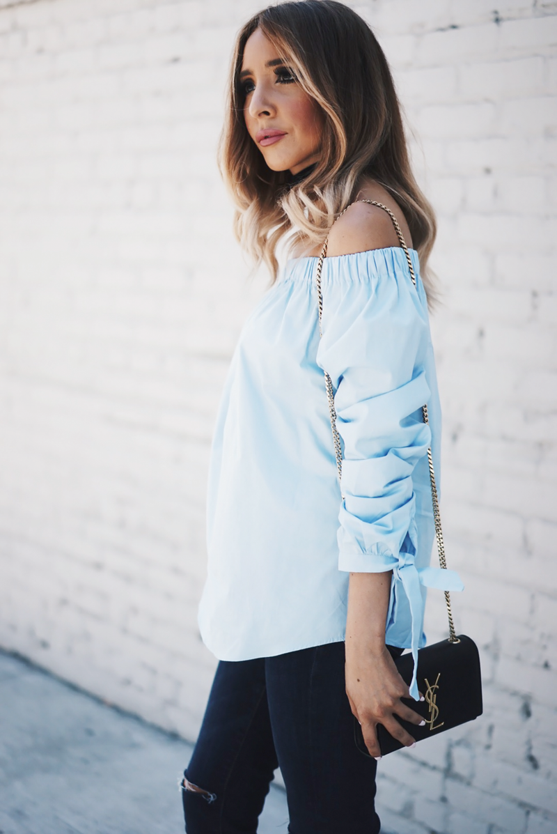 Mia Bow-Tie Off-Shoulder Top - Blue - Haute & Rebellious