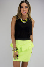 NEON PEPLUM SKIRT - Lime - Haute & Rebellious