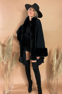 Faux Fur Cape - Black