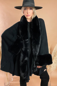 Faux Fur Cape - Black