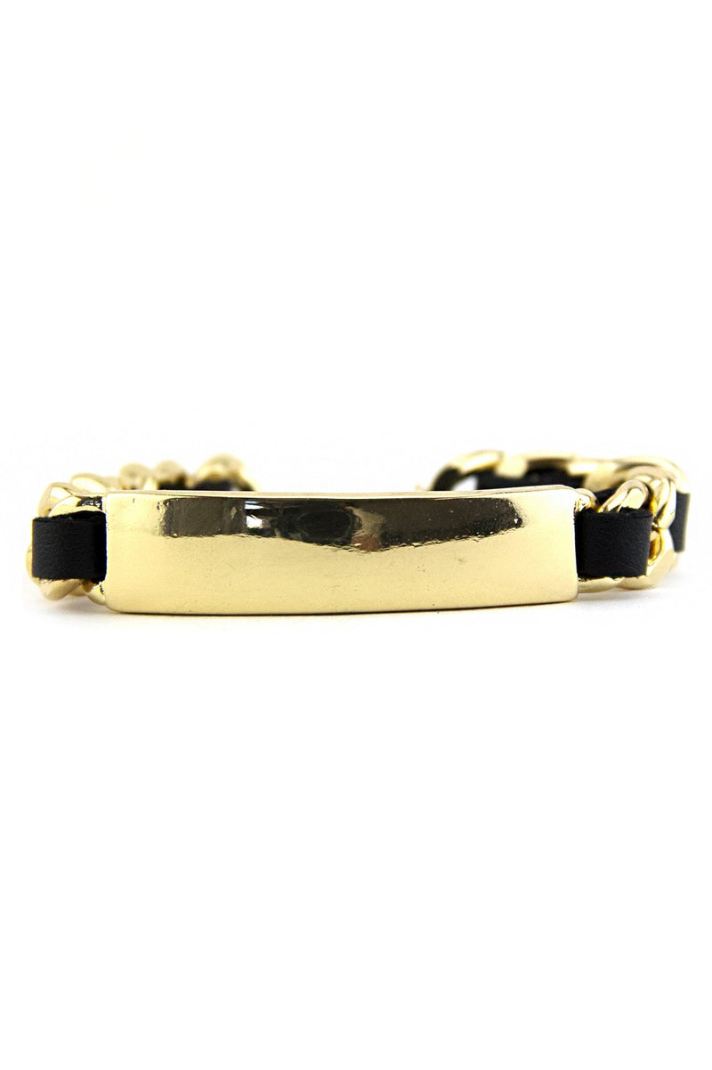 BRAIDED CHAIN LINKED ID BRACELET - Black/Gold - Haute & Rebellious
