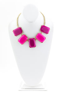 LARGE GEM STONE NECKLACE - Pink/Gold - Haute & Rebellious