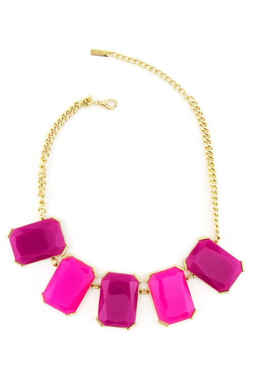 LARGE GEM STONE NECKLACE - Pink/Gold - Haute & Rebellious