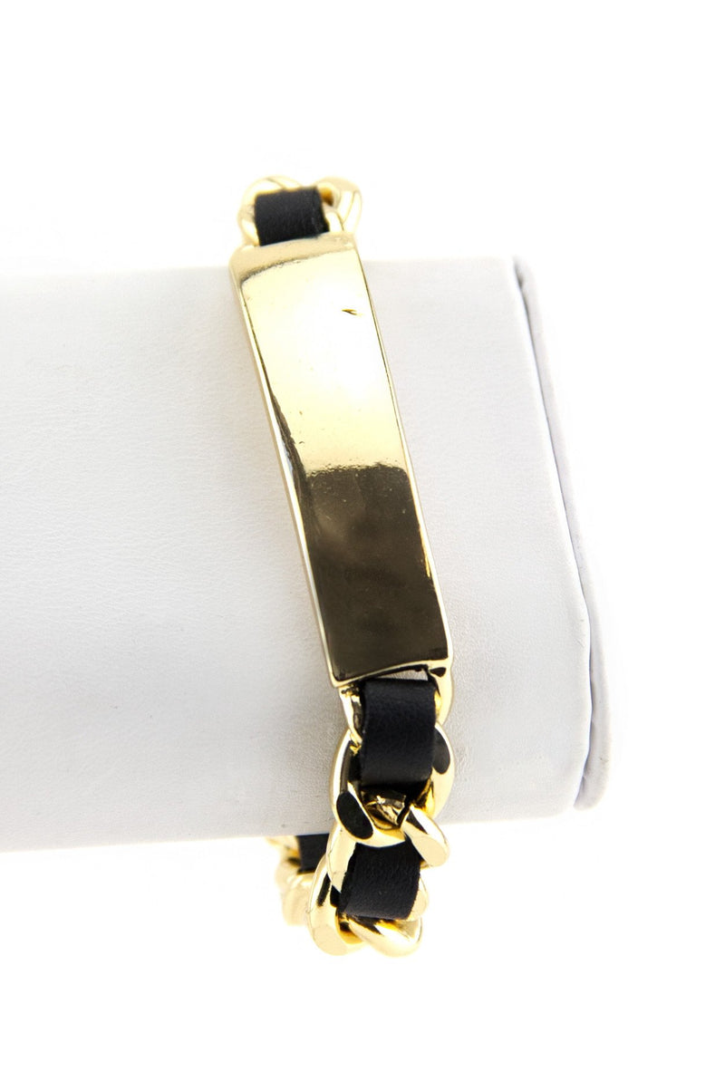 BRAIDED CHAIN LINKED ID BRACELET - Black/Gold - Haute & Rebellious