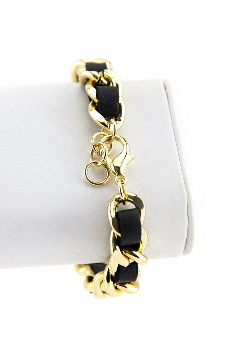 BRAIDED CHAIN LINKED ID BRACELET - Black/Gold - Haute & Rebellious