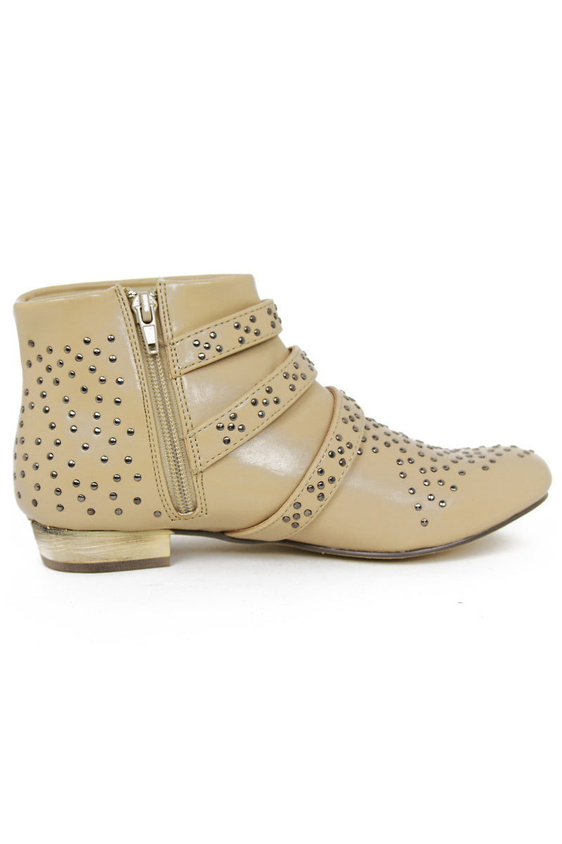 STUDDED ANKLE BOOTS - Beige - Haute & Rebellious