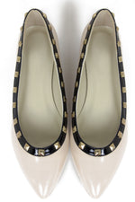 POINTY STUDDED FLAT - Beige/Black - Haute & Rebellious