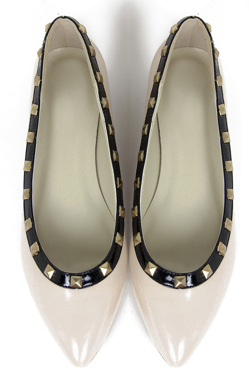 POINTY STUDDED FLAT - Beige/Black - Haute & Rebellious