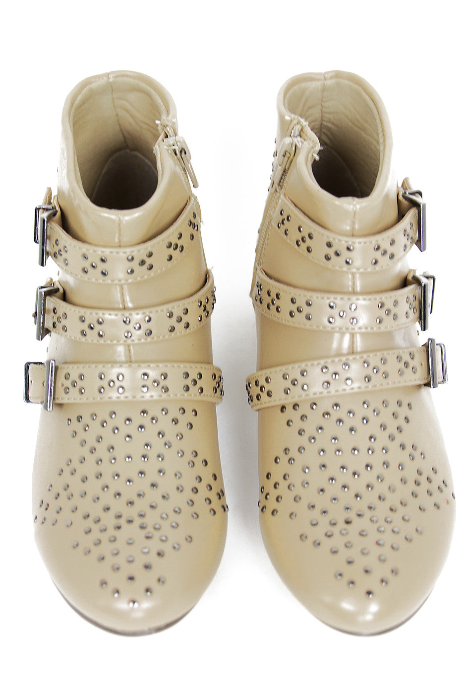 STUDDED ANKLE BOOTS - Beige - Haute & Rebellious