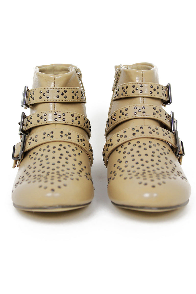 STUDDED ANKLE BOOTS - Beige - Haute & Rebellious