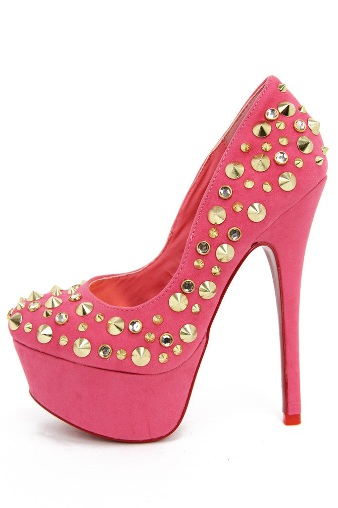 STUDDED PLATFORM PUMP - Coral (Final Sale) - Haute & Rebellious