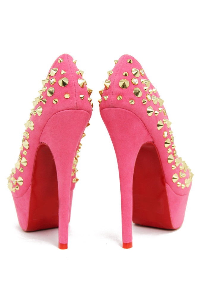 STUDDED PLATFORM PUMP - Coral (Final Sale) - Haute & Rebellious