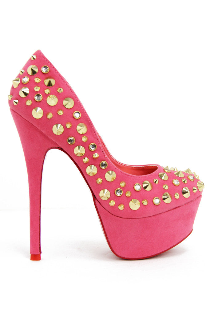 STUDDED PLATFORM PUMP - Coral (Final Sale) - Haute & Rebellious