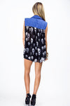 DENIM CHIFFON SKULL BLOUSE (Final Sale) - Haute & Rebellious