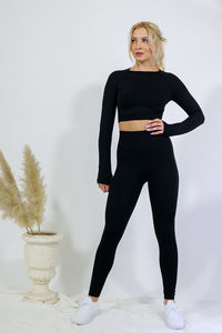 Legging and Long Sleeve Top Set - Black