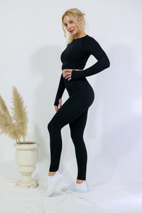 Legging and Long Sleeve Top Set - Black