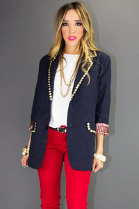 NALLA GOLD STUDDED NAVY BLAZER - Haute & Rebellious