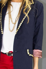 NALLA GOLD STUDDED NAVY BLAZER - Haute & Rebellious