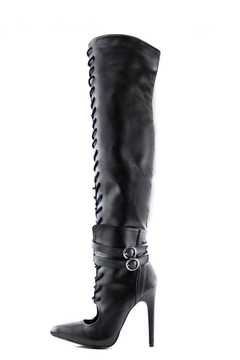 Aster Knee-High Lace-Up Heel Boot - Haute & Rebellious