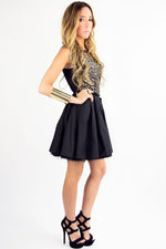 GOLD SEQUIN FULL A LINED SKIRT DRESS - Black/Gold - Haute & Rebellious