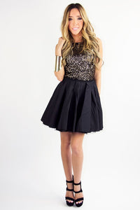 GOLD SEQUIN FULL A LINED SKIRT DRESS - Black/Gold - Haute & Rebellious